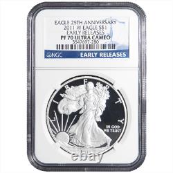 2011-w Proof $1 American Silver Eagle Ngc Pf70uc Early Releases