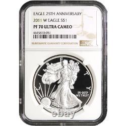 2011-w Proof $1 American Silver Eagle Ngc Pf70uc Marron Label