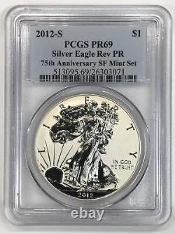 2012-s Inverse Proof Silver Eagle 75th Anniversary Sf Mint Set Pcgs Pr69