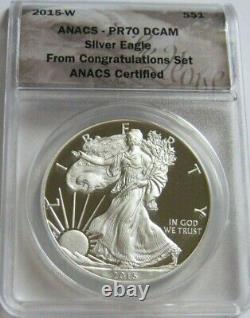 2015-w Anacs Pr70 Jeu De Félicitations Proof American Silver Eagle Date Clé