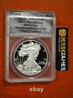 2016 W Proof Silver Eagle Anacs Pr69 Félicitations Set 30th Ann Lettered Edge