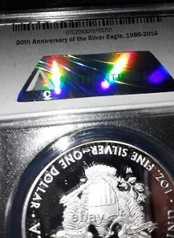 2016-w Pr70 Dcam Anacs Fdoi 30e Anniversaire Silver Eagle Proof