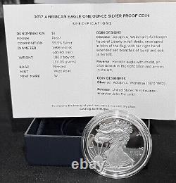 2017 W US Mint. 999 Pièce de monnaie en argent preuve American Eagle d'une once + boîte/étui/certificat d'authenticité