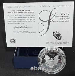 2017 W US Mint. 999 Pièce de monnaie en argent preuve American Eagle d'une once + boîte/étui/certificat d'authenticité