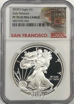 2018 S Ngc Pf70 Early Releases Proof Silver Eagle Trolley Label Ships 2day