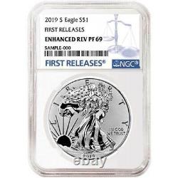 2019-s Amélioré Inverse Preuve 1 $ Américain Silver Eagle Ngc Pf69 Bleu Fr Étiquette