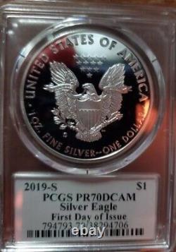 2019-s Silver Eagle Pcgs Pr70dcam Fdoi Gary Whitley Très Rare Pop 130
