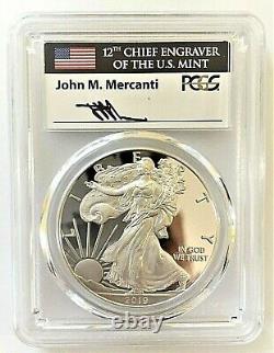 2019-w Proof Silver Eagle-pcgs Pr70-first Day Of Issue-mercanti-flag-pop 300