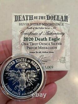 2020 1 Oz Death Eagle Proof Silver Shield. 999 Ronde De Collecte En Main