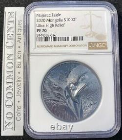 2020 Mongolie Majestic Eagle 2 Oz Silver Coin Ngc Pf 70 Uhr Seulement 999 Mintage