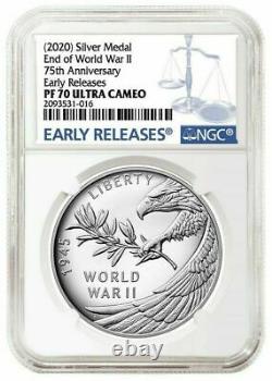2020 P Fin De La Seconde Guerre Mondiale 2 II 75e Anniversaire 1oz Médaille D’argent Eagle Ngc Pf70