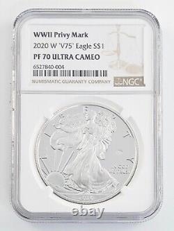 2020 W ($1) V75 Fin de la Seconde Guerre mondiale Aigle d'argent 1oz Pièce de monnaie de preuve NGC PF70 Ultra Cameo