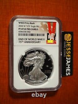 2020 W Proof Silver Eagle World War II V75 Privé Ngc Pf69 Ultra Cameo Vday Label