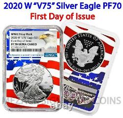2020 W V75 Privy Mark $1 Silver Eagle Ngc Pf70 Fdoi Flag Core End Of Wwii