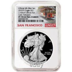 2020-s Limited Edition Proof Set $1 American Silver Eagle Ngc Pf70uc Trolley Er