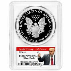 2020-s Proof $1 American Silver Eagle Pcgs Pr70dcam Trump 2020 Label