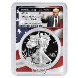 2020-w Preuve 1 $ Américain Silver Eagle Pcgs Pr70dcam Trump 45ème Président Étiquette F