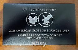 2021 American Eagle One Onnce Silver Inverser Proof 2-coin Designer Set