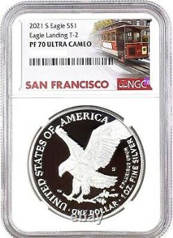 2021 S Proof Silver Eagle Type 2 T2 Ngc Pf70 Uc Trolley Étiquette
