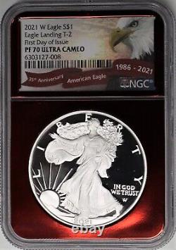 2021 W 1 $ Proof Silver Eagle Type 2 Ngc Pf70 Ultra Cameo Premier Jour D'émission Rouge