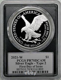 2021 W 1 $ Proof Silver Eagle Type 2 Pcgs Pr70 Dcam Premier Jour D'émission Damstra