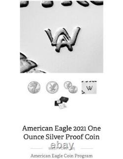 2021 W American Eagle 1oz Silver Proof Inverser Type 2 Lire Description