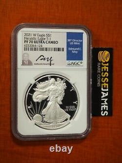 2021 W Proof Silver Eagle Ngc Pf70 Ultra Cameo Edmund Moy Étiquette Signée Type 1