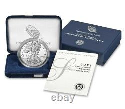 2021-w American Eagle One Ounce Silver Proof Coin 1oz Ase L'an Dernier Type 1 21ea