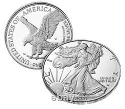 2021-w Proof $1 Type 2 American Silver Eagle Ngc Pf70uc Étiquette De Diffusion Anticipée