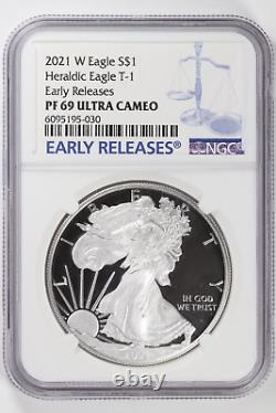 2021-w Proof Silver American Eagle T-1 Ngc Pf69 Ultra Cameo Premiers Lancements 1 $