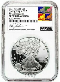 2021-w Silver Eagle Proof (t-2) Pf70 First Releases Michael Gaudioso Signed