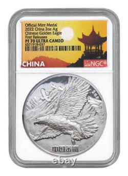 2022 Chine Golden Eagle High Relief 2oz Médaille D'argent Proof Ngc Pf70 Uc Fr Pagode