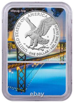 2022 S $1 Proof Aigle d'argent américain NGC PF70 UC FDOI Noyau et étiquette du Bay Bridge
