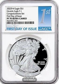 2022 W Ngc Pf70 $1 American Silver Eagle Félicitations Set Presale Ide Day