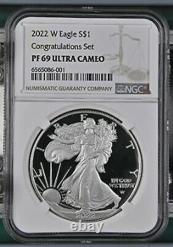2022 W Proof $1 American Silver Eagle Félicitations Ensemble Ngc Pf69 Brown Label %