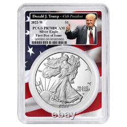 2022-w Proof $1 American Silver Eagle Pcgs Pr70dcam Fdoi Trump 45e Président La