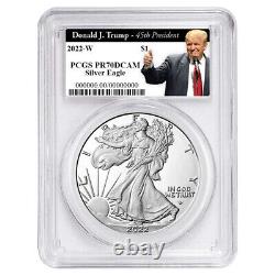 2022-w Proof $1 American Silver Eagle Pcgs Pr70dcam Trump 45e Président Label