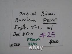 Aigle américain en argent PROOF 2021-W avec boîte et COA. #25