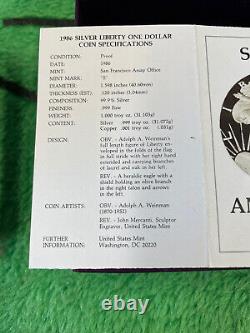 Argent 1986 American Eagle Proof S 1oz Amende Monnaie Américaine Coin Caa Box&case