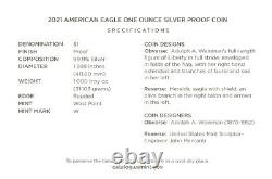 Eagle Héraldique (type 1)! 2021-w American Eagle Silver Proof Pièce (21ea)