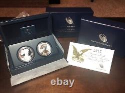 Édition limitée de l'ensemble de 2 pièces d'argent américain Silver Eagle 75e anniversaire de 2012-S PF & REVERSE PROOF.