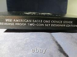 Ensemble de 2 pièces de 1 once en argent pur à 99,9% American Eagle 2021, épreuve inversée, avec conception des créateurs W & S