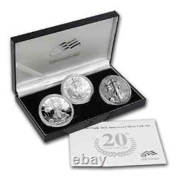 Ensemble de 3 pièces de preuve en argent American Silver Eagle 2006-W (20e anniversaire, avec boîte et certificat d'authenticité)