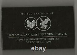 Ensemble de deux pièces en argent American Eagle d'une once avec finition épreuve inversée, édition 2021 (21xj)
