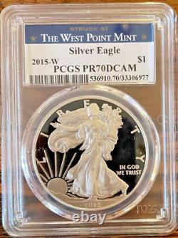 'Étiquette de l'aigle en argent 2015 W Proof PCGS PR70 DCAM frappé à West Point'