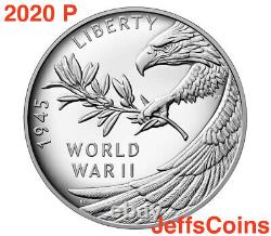Fin de la Seconde Guerre mondiale 2020, 75e anniversaire de la Seconde Guerre mondiale Médaille en argent d'1 once Aigle NGC PF69
