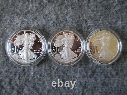 Lot(3) 2007/2010/2012 US Mint W American Eagle One Oz 99.9% Silver Proof Coins	
 <br/>
 	<br/>
	En français: Lot(3) de pièces de monnaie de preuve en argent pur à 99,9% American Eagle d'une once de la Monnaie des États-Unis pour les années 2007, 2010 et 2012