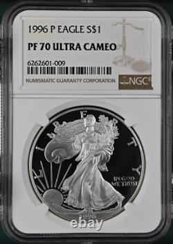 Pf70 Ucam 1996-p American Silver Eagle Brown Label Ngc Spot Free White