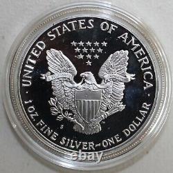 Pièce de monnaie américaine en argent American Eagle Proof de 1991 avec certificat et boîte