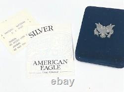 Pièce de monnaie américaine en argent de 1 once de type épreuve, avec boîte et documents